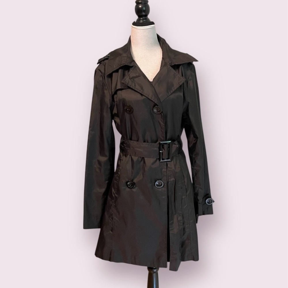 N.W.D Women’s Double-Breasted Black Trench/Rain Coat Size Large Classic